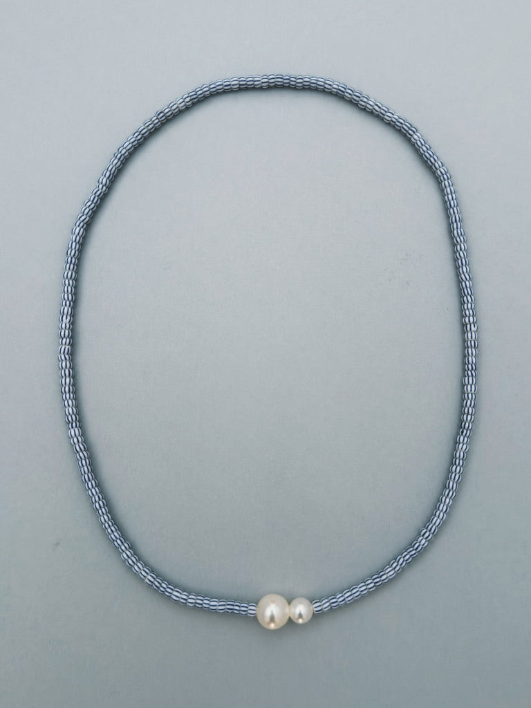 VINTAGE GLASS BEAD &amp; PEARL NECKLACE 04 – ELASTIC CORD