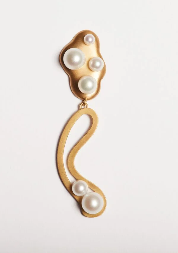 Gold 18K Freshwater Pearls Earring Single Earpiece Danish Design Jo Riis-Hansen Jewelry Earrings Jewellery Handmade Art Smykker Ørering Dansk Design Håndlavet Øreringe Specielt Design Kunst Guld Diamanter